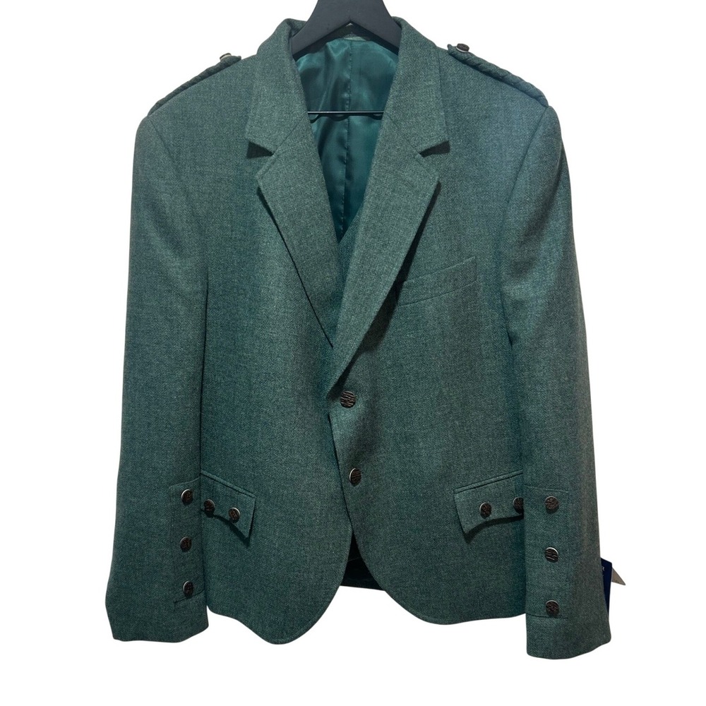 Hector Russell Wool Tweed Kilt Jacket Vest Matching Set 46L Scotland Deadstock